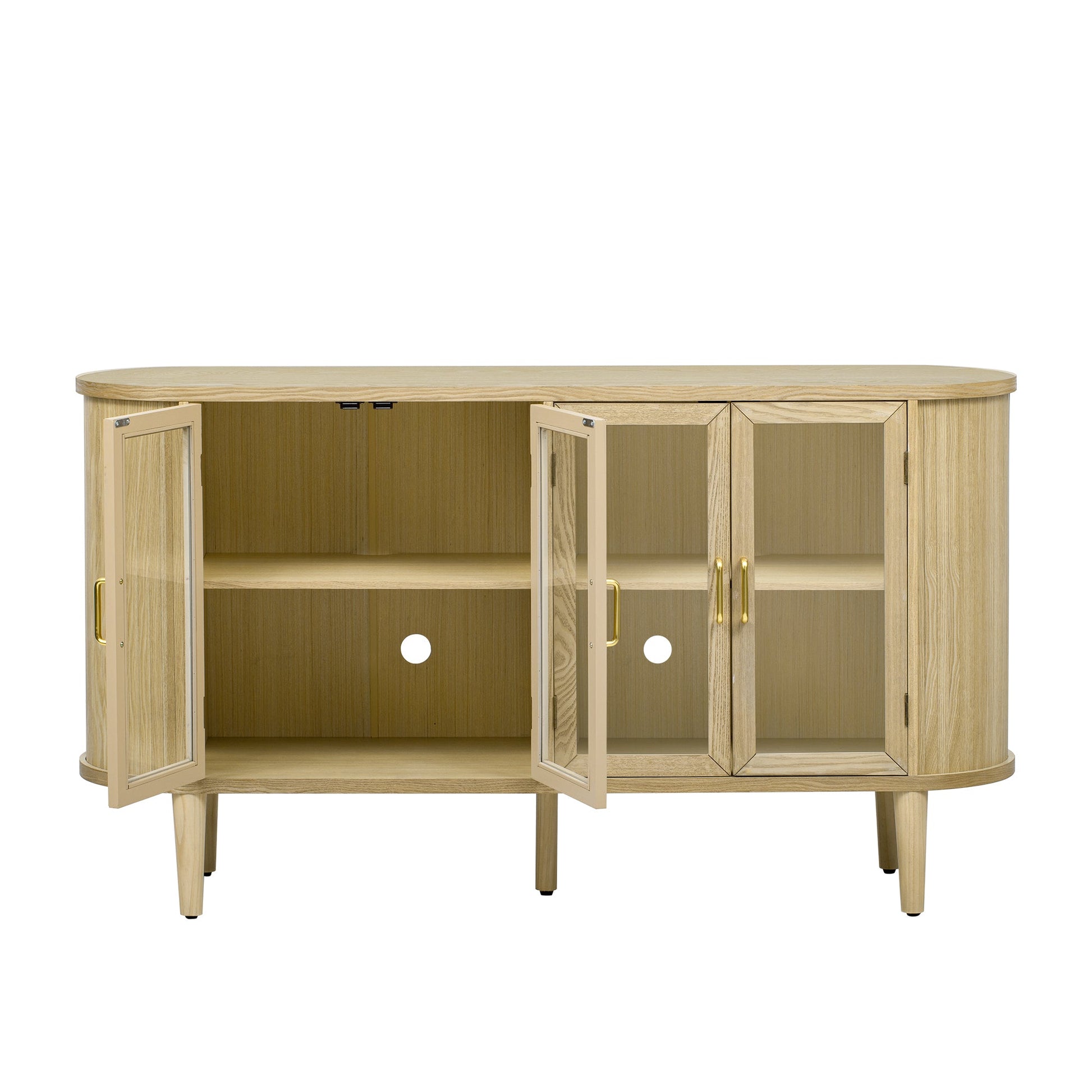TREXM Farmhouse Sideboard Cabinet with Storage, Wood Buffet Cabinet with Glass Doors and Adjustable Shelves for Kitchen, Dining Room and Living Room (Natural) - 1st Choice Furniture Direct