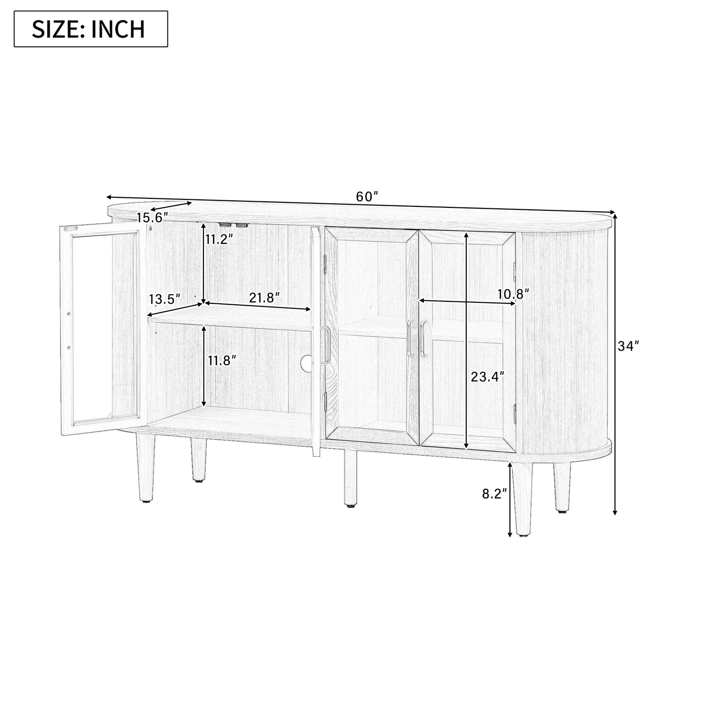 TREXM Farmhouse Sideboard Cabinet with Storage, Wood Buffet Cabinet with Glass Doors and Adjustable Shelves for Kitchen, Dining Room and Living Room (Natural) - 1st Choice Furniture Direct