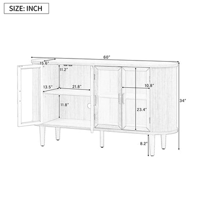 TREXM Farmhouse Sideboard Cabinet with Storage, Wood Buffet Cabinet with Glass Doors and Adjustable Shelves for Kitchen, Dining Room and Living Room (Natural) - 1st Choice Furniture Direct