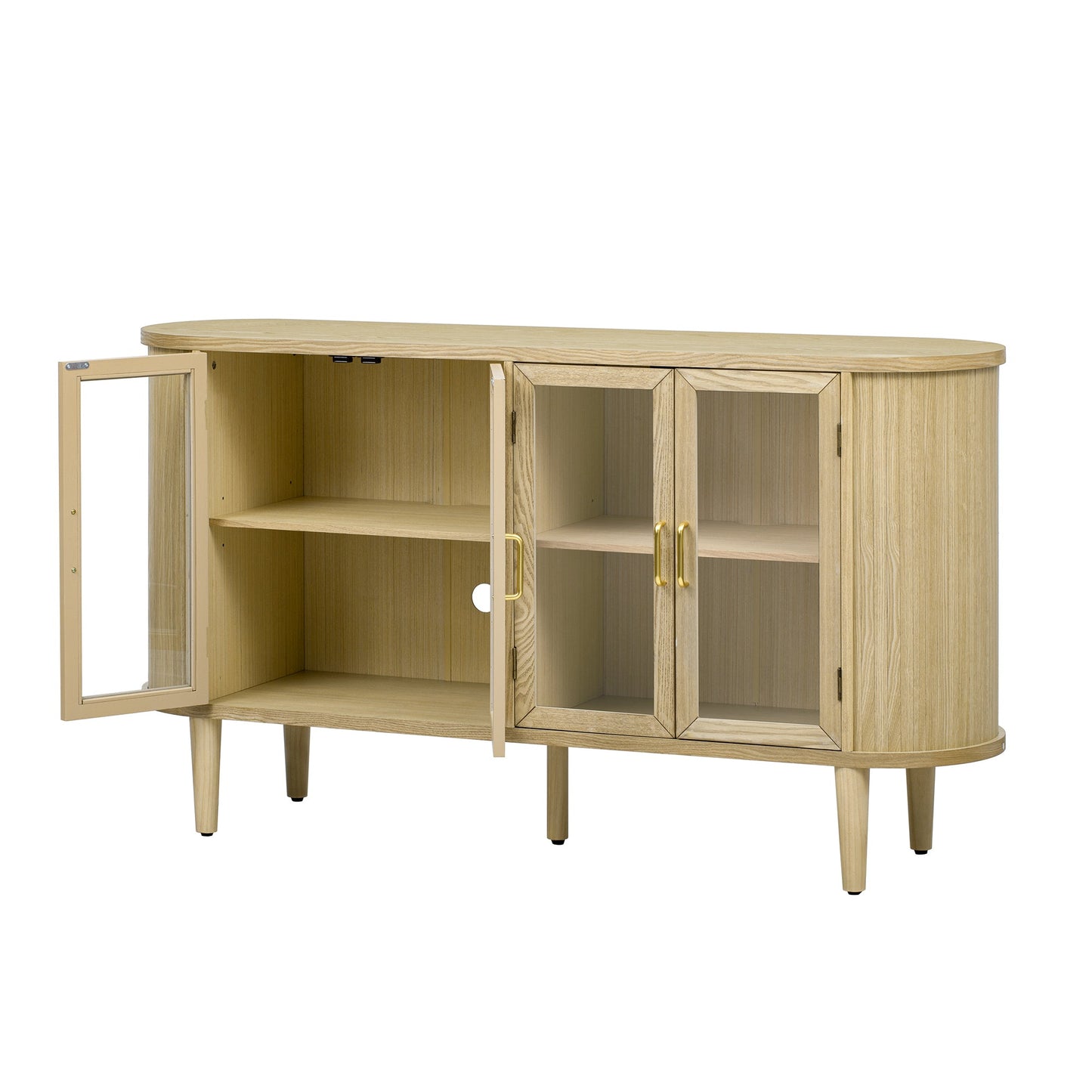 TREXM Farmhouse Sideboard Cabinet with Storage, Wood Buffet Cabinet with Glass Doors and Adjustable Shelves for Kitchen, Dining Room and Living Room (Natural) - 1st Choice Furniture Direct
