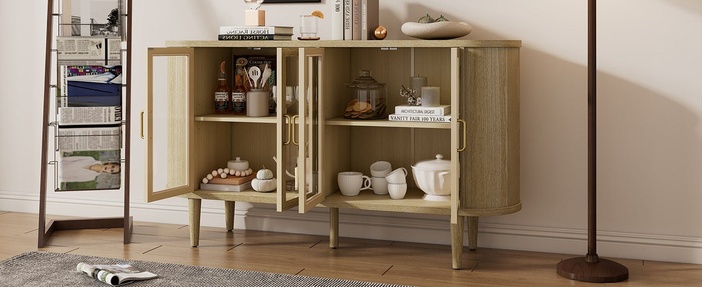 TREXM Farmhouse Sideboard Cabinet with Storage, Wood Buffet Cabinet with Glass Doors and Adjustable Shelves for Kitchen, Dining Room and Living Room (Natural) - 1st Choice Furniture Direct