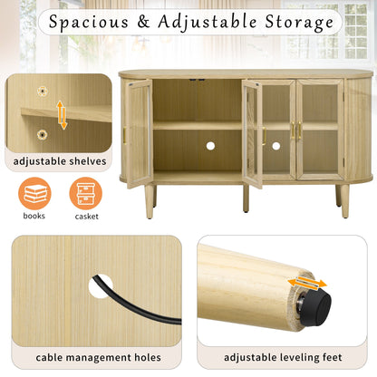 TREXM Farmhouse Sideboard Cabinet with Storage, Wood Buffet Cabinet with Glass Doors and Adjustable Shelves for Kitchen, Dining Room and Living Room (Natural) - 1st Choice Furniture Direct