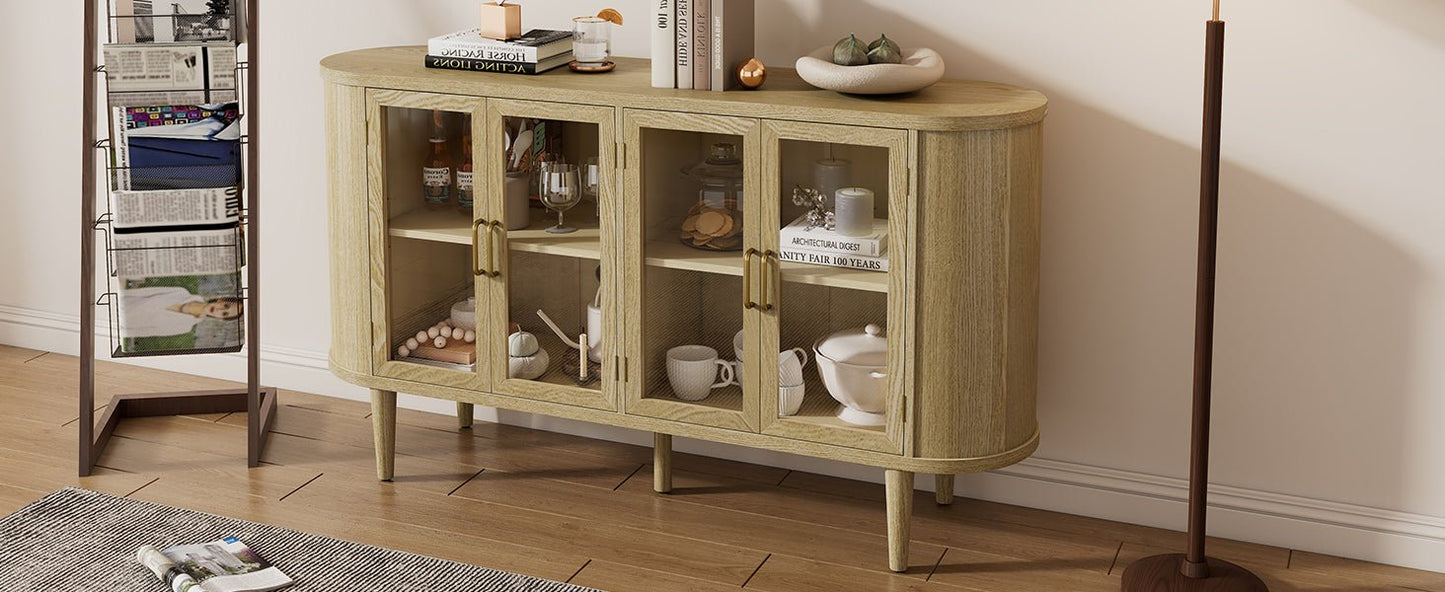 TREXM Farmhouse Sideboard Cabinet with Storage, Wood Buffet Cabinet with Glass Doors and Adjustable Shelves for Kitchen, Dining Room and Living Room (Natural) - 1st Choice Furniture Direct