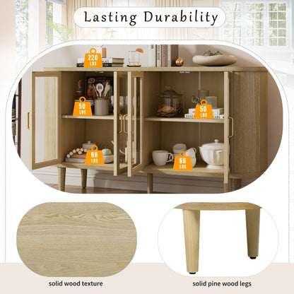 TREXM Farmhouse Sideboard Cabinet with Storage, Wood Buffet Cabinet with Glass Doors and Adjustable Shelves for Kitchen, Dining Room and Living Room (Natural) - 1st Choice Furniture Direct