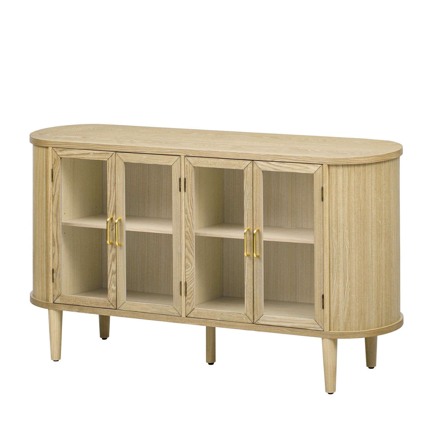 TREXM Farmhouse Sideboard Cabinet with Storage, Wood Buffet Cabinet with Glass Doors and Adjustable Shelves for Kitchen, Dining Room and Living Room (Natural) - 1st Choice Furniture Direct