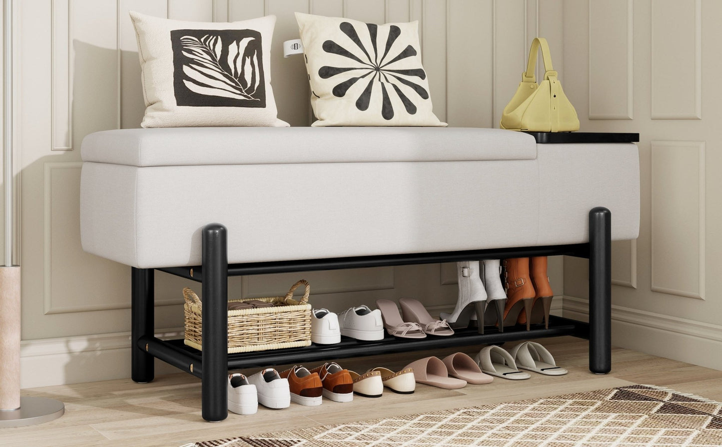 TREXM Farmhouse Upholstered Storage Bench with Hidden Compartment, Modern Entryway Bench for Living Room, Entryway, and Hallways (Black) - 1st Choice Furniture Direct