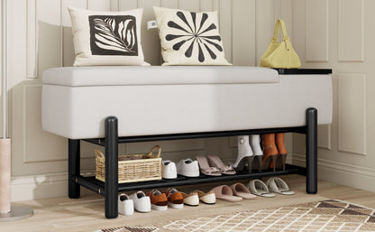 TREXM Farmhouse Upholstered Storage Bench with Hidden Compartment, Modern Entryway Bench for Living Room, Entryway, and Hallways (Black) - 1st Choice Furniture Direct