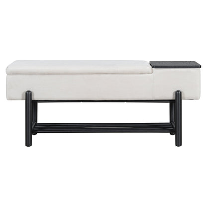 TREXM Farmhouse Upholstered Storage Bench with Hidden Compartment, Modern Entryway Bench for Living Room, Entryway, and Hallways (Black) - 1st Choice Furniture Direct
