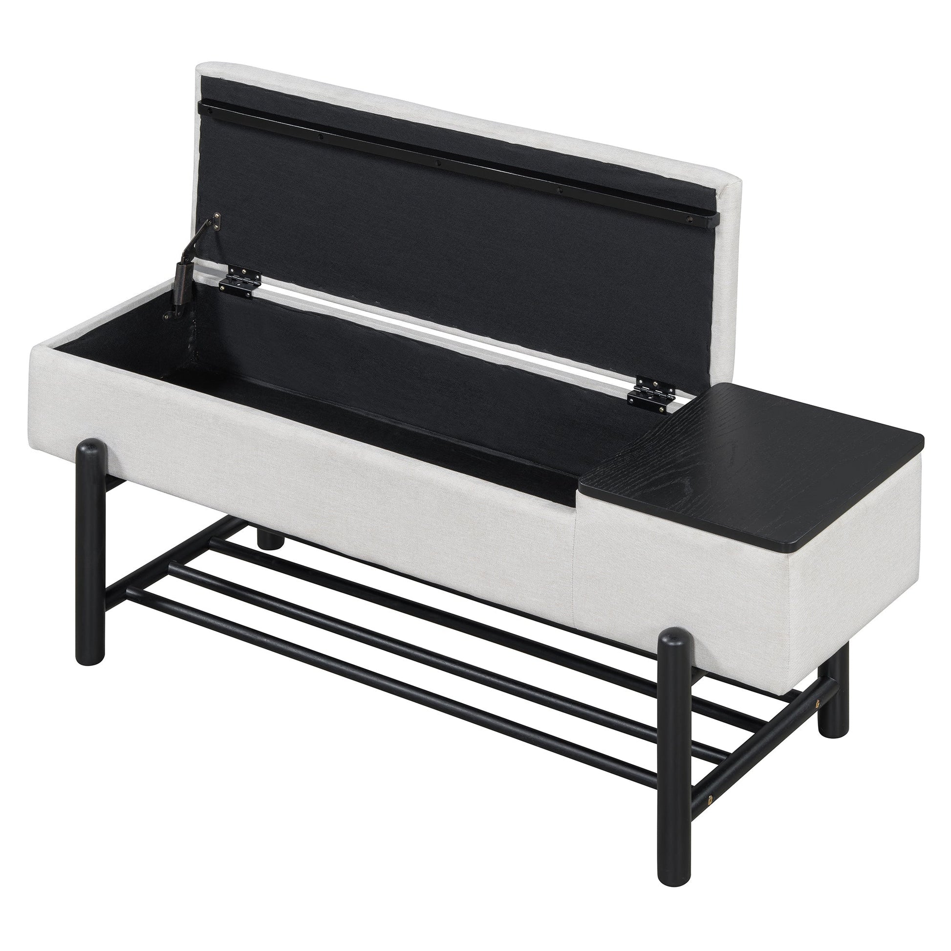 TREXM Farmhouse Upholstered Storage Bench with Hidden Compartment, Modern Entryway Bench for Living Room, Entryway, and Hallways (Black) - 1st Choice Furniture Direct