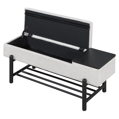 TREXM Farmhouse Upholstered Storage Bench with Hidden Compartment, Modern Entryway Bench for Living Room, Entryway, and Hallways (Black) - 1st Choice Furniture Direct
