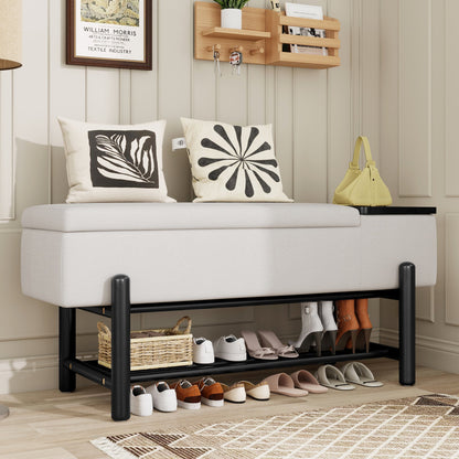 TREXM Farmhouse Upholstered Storage Bench with Hidden Compartment, Modern Entryway Bench for Living Room, Entryway, and Hallways (Black) - 1st Choice Furniture Direct