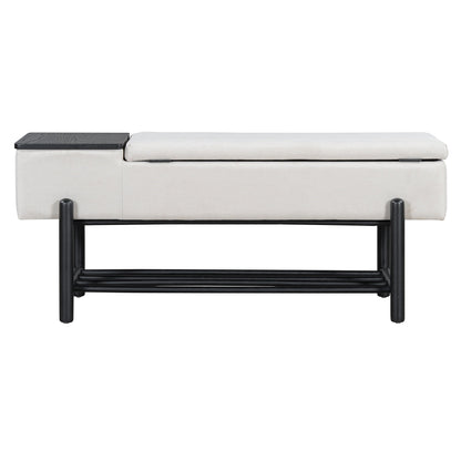 TREXM Farmhouse Upholstered Storage Bench with Hidden Compartment, Modern Entryway Bench for Living Room, Entryway, and Hallways (Black) - 1st Choice Furniture Direct