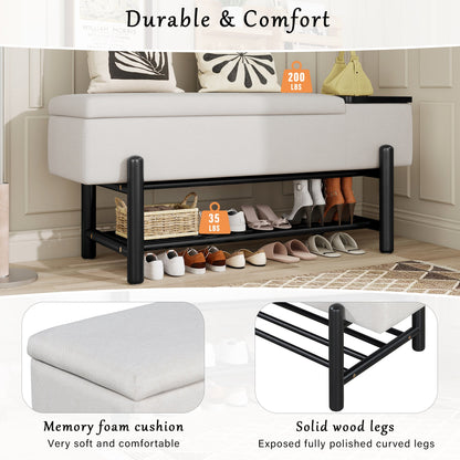 TREXM Farmhouse Upholstered Storage Bench with Hidden Compartment, Modern Entryway Bench for Living Room, Entryway, and Hallways (Black) - 1st Choice Furniture Direct