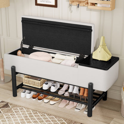 TREXM Farmhouse Upholstered Storage Bench with Hidden Compartment, Modern Entryway Bench for Living Room, Entryway, and Hallways (Black) - 1st Choice Furniture Direct