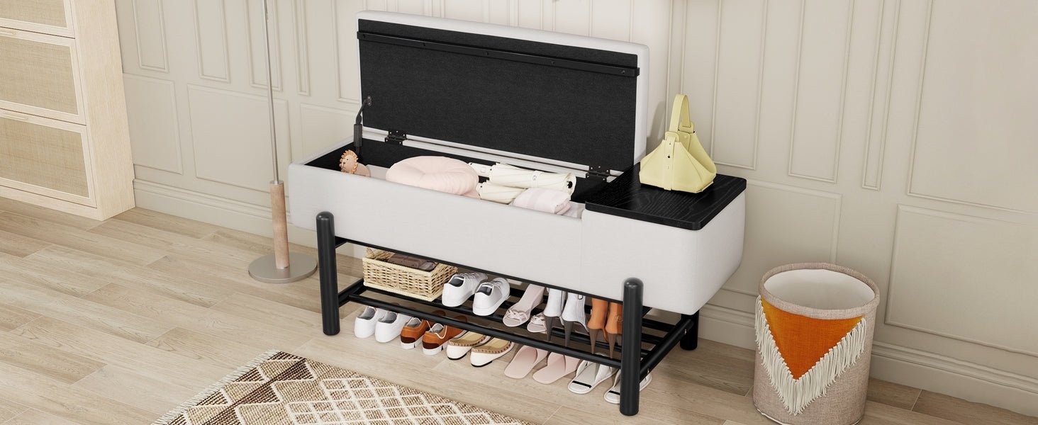 TREXM Farmhouse Upholstered Storage Bench with Hidden Compartment, Modern Entryway Bench for Living Room, Entryway, and Hallways (Black) - 1st Choice Furniture Direct