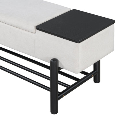 TREXM Farmhouse Upholstered Storage Bench with Hidden Compartment, Modern Entryway Bench for Living Room, Entryway, and Hallways (Black) - 1st Choice Furniture Direct