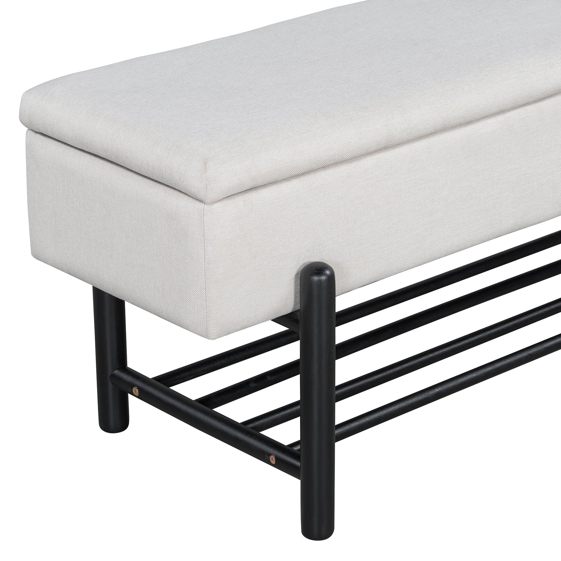 TREXM Farmhouse Upholstered Storage Bench with Hidden Compartment, Modern Entryway Bench for Living Room, Entryway, and Hallways (Black) - 1st Choice Furniture Direct