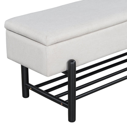 TREXM Farmhouse Upholstered Storage Bench with Hidden Compartment, Modern Entryway Bench for Living Room, Entryway, and Hallways (Black) - 1st Choice Furniture Direct