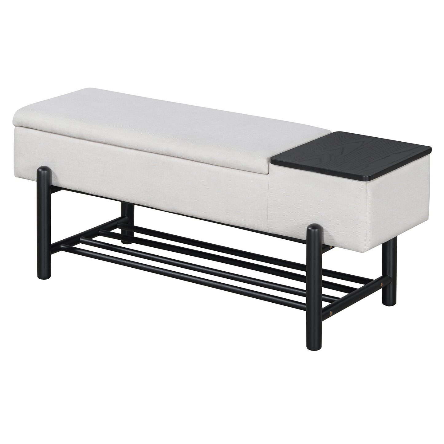 TREXM Farmhouse Upholstered Storage Bench with Hidden Compartment, Modern Entryway Bench for Living Room, Entryway, and Hallways (Black) - 1st Choice Furniture Direct