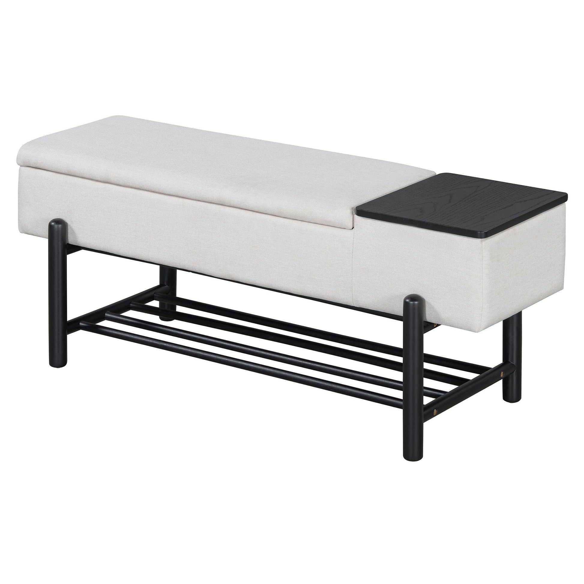 TREXM Farmhouse Upholstered Storage Bench with Hidden Compartment, Modern Entryway Bench for Living Room, Entryway, and Hallways (Black) - 1st Choice Furniture Direct