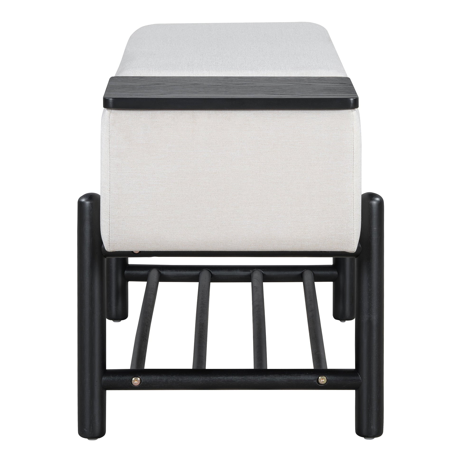 TREXM Farmhouse Upholstered Storage Bench with Hidden Compartment, Modern Entryway Bench for Living Room, Entryway, and Hallways (Black) - 1st Choice Furniture Direct