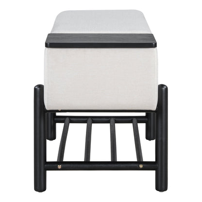TREXM Farmhouse Upholstered Storage Bench with Hidden Compartment, Modern Entryway Bench for Living Room, Entryway, and Hallways (Black) - 1st Choice Furniture Direct
