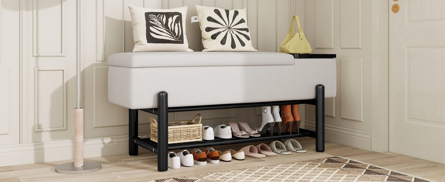 TREXM Farmhouse Upholstered Storage Bench with Hidden Compartment, Modern Entryway Bench for Living Room, Entryway, and Hallways (Black) - 1st Choice Furniture Direct