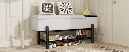 TREXM Farmhouse Upholstered Storage Bench with Hidden Compartment, Modern Entryway Bench for Living Room, Entryway, and Hallways (Black) - 1st Choice Furniture Direct