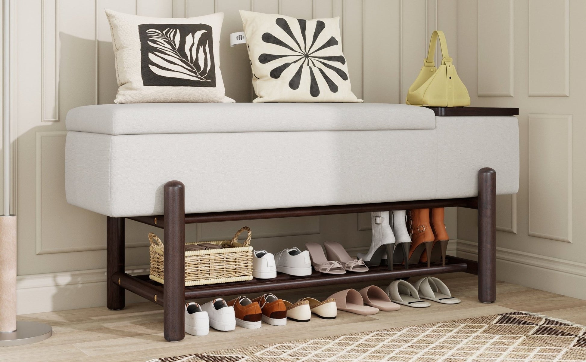 TREXM Farmhouse Upholstered Storage Bench with Hidden Compartment, Modern Entryway Bench for Living Room, Entryway, and Hallways (Espresso) - 1st Choice Furniture Direct