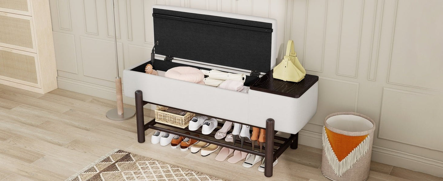 TREXM Farmhouse Upholstered Storage Bench with Hidden Compartment, Modern Entryway Bench for Living Room, Entryway, and Hallways (Espresso) - 1st Choice Furniture Direct