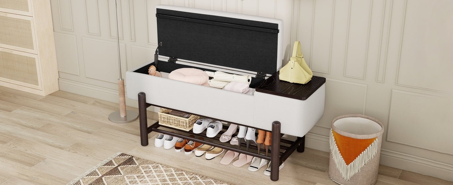TREXM Farmhouse Upholstered Storage Bench with Hidden Compartment, Modern Entryway Bench for Living Room, Entryway, and Hallways (Espresso) - 1st Choice Furniture Direct
