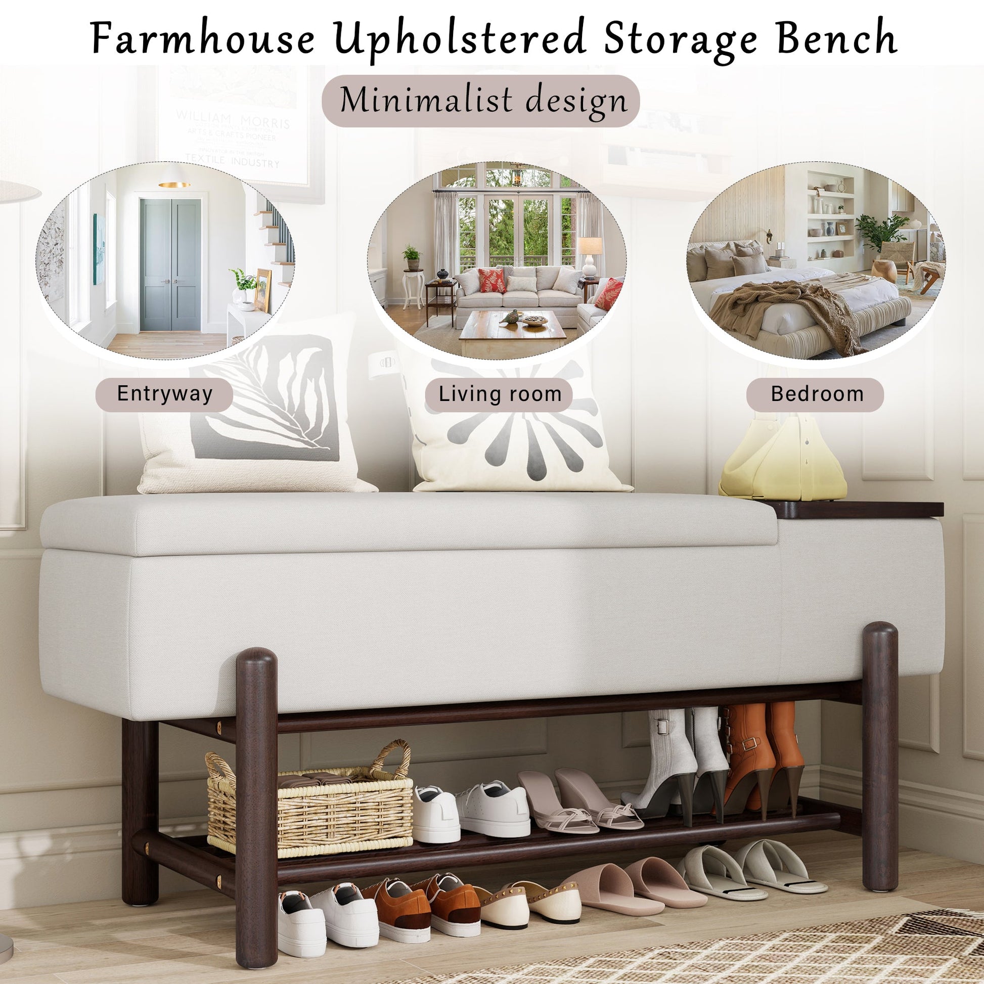 TREXM Farmhouse Upholstered Storage Bench with Hidden Compartment, Modern Entryway Bench for Living Room, Entryway, and Hallways (Espresso) - 1st Choice Furniture Direct