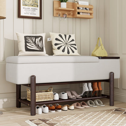 TREXM Farmhouse Upholstered Storage Bench with Hidden Compartment, Modern Entryway Bench for Living Room, Entryway, and Hallways (Espresso) - 1st Choice Furniture Direct