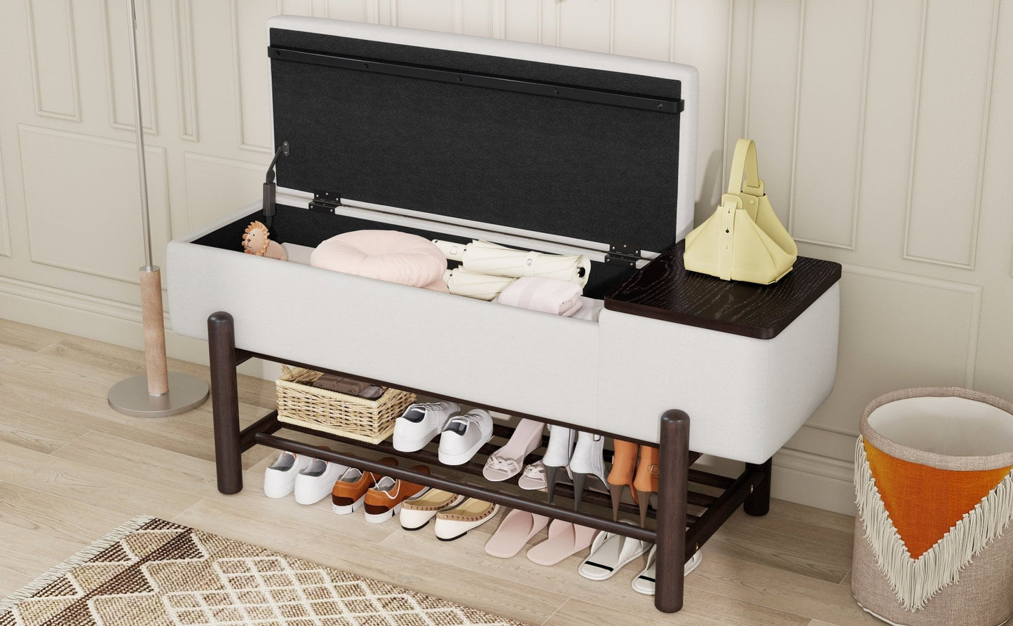 TREXM Farmhouse Upholstered Storage Bench with Hidden Compartment, Modern Entryway Bench for Living Room, Entryway, and Hallways (Espresso) - 1st Choice Furniture Direct
