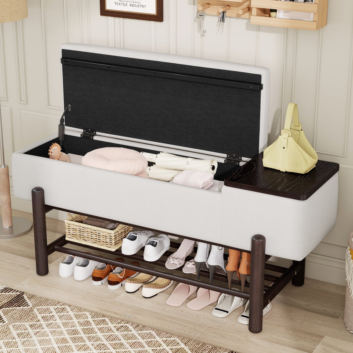 TREXM Farmhouse Upholstered Storage Bench with Hidden Compartment, Modern Entryway Bench for Living Room, Entryway, and Hallways (Espresso) - 1st Choice Furniture Direct