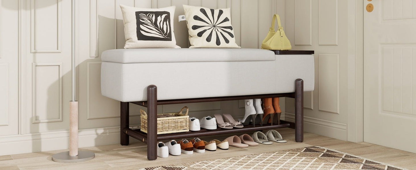 TREXM Farmhouse Upholstered Storage Bench with Hidden Compartment, Modern Entryway Bench for Living Room, Entryway, and Hallways (Espresso) - 1st Choice Furniture Direct