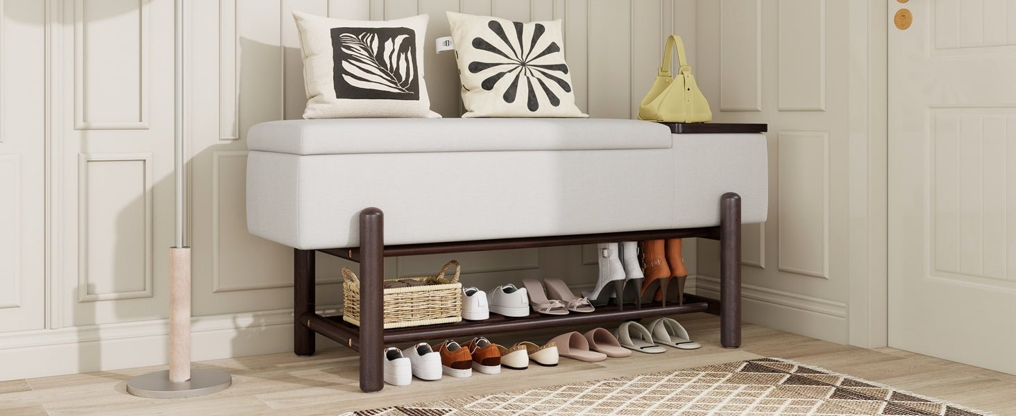 TREXM Farmhouse Upholstered Storage Bench with Hidden Compartment, Modern Entryway Bench for Living Room, Entryway, and Hallways (Espresso) - 1st Choice Furniture Direct