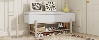 TREXM Farmhouse Upholstered Storage Bench with Hidden Compartment, Modern Entryway Bench for Living Room, Entryway, and Hallways (Natural) - 1st Choice Furniture Direct