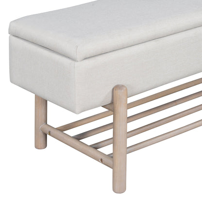 TREXM Farmhouse Upholstered Storage Bench with Hidden Compartment, Modern Entryway Bench for Living Room, Entryway, and Hallways (Natural) - 1st Choice Furniture Direct