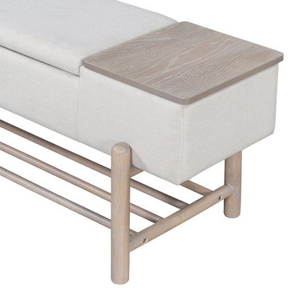 TREXM Farmhouse Upholstered Storage Bench with Hidden Compartment, Modern Entryway Bench for Living Room, Entryway, and Hallways (Natural) - 1st Choice Furniture Direct