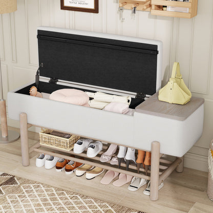TREXM Farmhouse Upholstered Storage Bench with Hidden Compartment, Modern Entryway Bench for Living Room, Entryway, and Hallways (Natural) - 1st Choice Furniture Direct