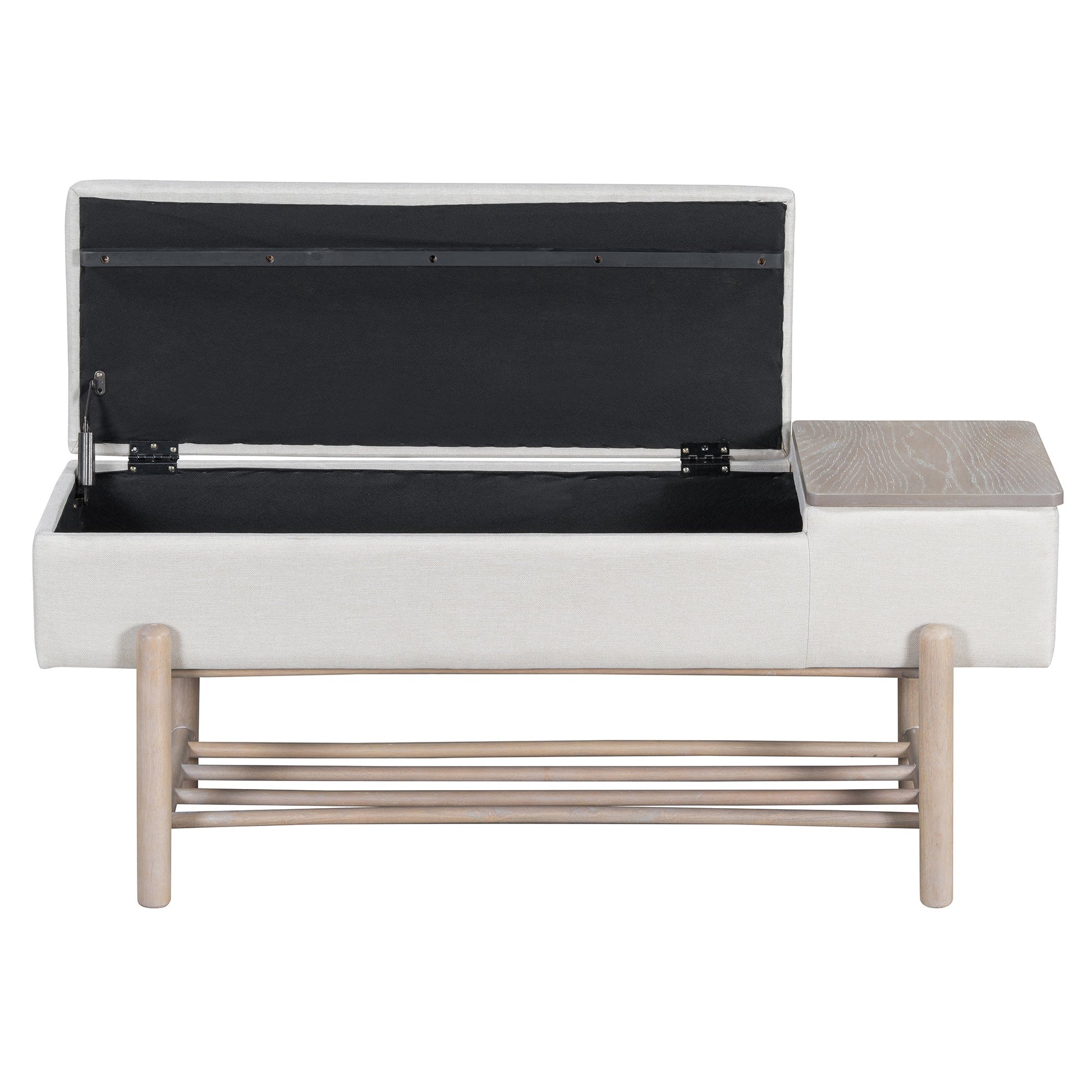 TREXM Farmhouse Upholstered Storage Bench with Hidden Compartment, Modern Entryway Bench for Living Room, Entryway, and Hallways (Natural) - 1st Choice Furniture Direct