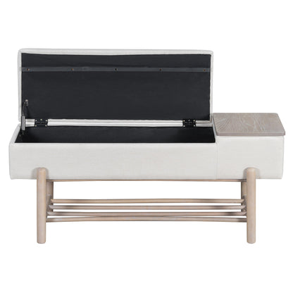 TREXM Farmhouse Upholstered Storage Bench with Hidden Compartment, Modern Entryway Bench for Living Room, Entryway, and Hallways (Natural) - 1st Choice Furniture Direct