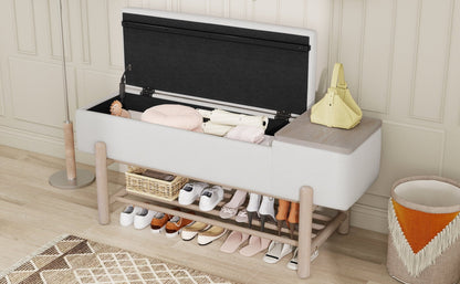 TREXM Farmhouse Upholstered Storage Bench with Hidden Compartment, Modern Entryway Bench for Living Room, Entryway, and Hallways (Natural) - 1st Choice Furniture Direct