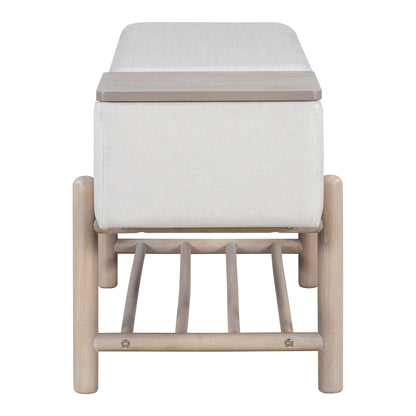TREXM Farmhouse Upholstered Storage Bench with Hidden Compartment, Modern Entryway Bench for Living Room, Entryway, and Hallways (Natural) - 1st Choice Furniture Direct