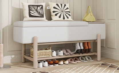 TREXM Farmhouse Upholstered Storage Bench with Hidden Compartment, Modern Entryway Bench for Living Room, Entryway, and Hallways (Natural) - 1st Choice Furniture Direct