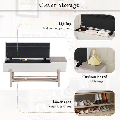 TREXM Farmhouse Upholstered Storage Bench with Hidden Compartment, Modern Entryway Bench for Living Room, Entryway, and Hallways (Natural) - 1st Choice Furniture Direct