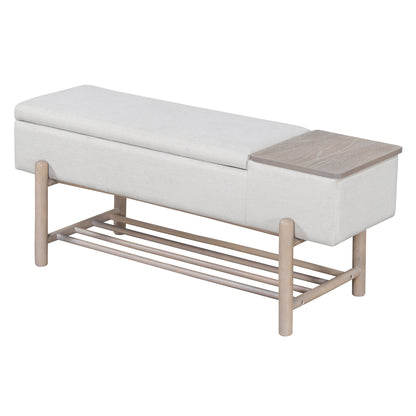 TREXM Farmhouse Upholstered Storage Bench with Hidden Compartment, Modern Entryway Bench for Living Room, Entryway, and Hallways (Natural) - 1st Choice Furniture Direct