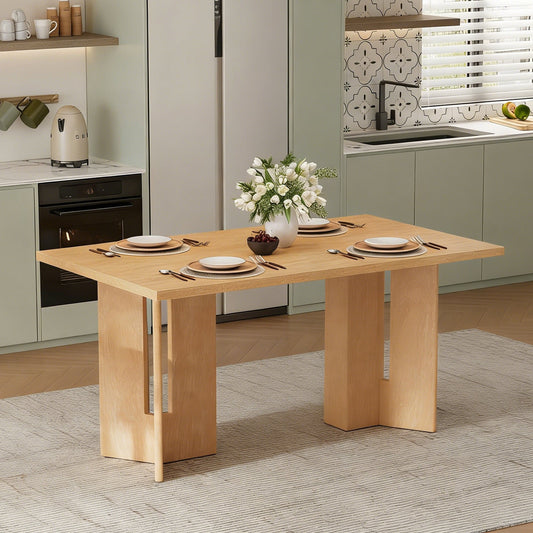 TREXM Farmhouse Wood Dining Table, 60' Rectangular Dining Table with Cutout Table Legs for Dining Room, Kitchen and Living Room (Natural Wood Wash) - 1st Choice Furniture Direct