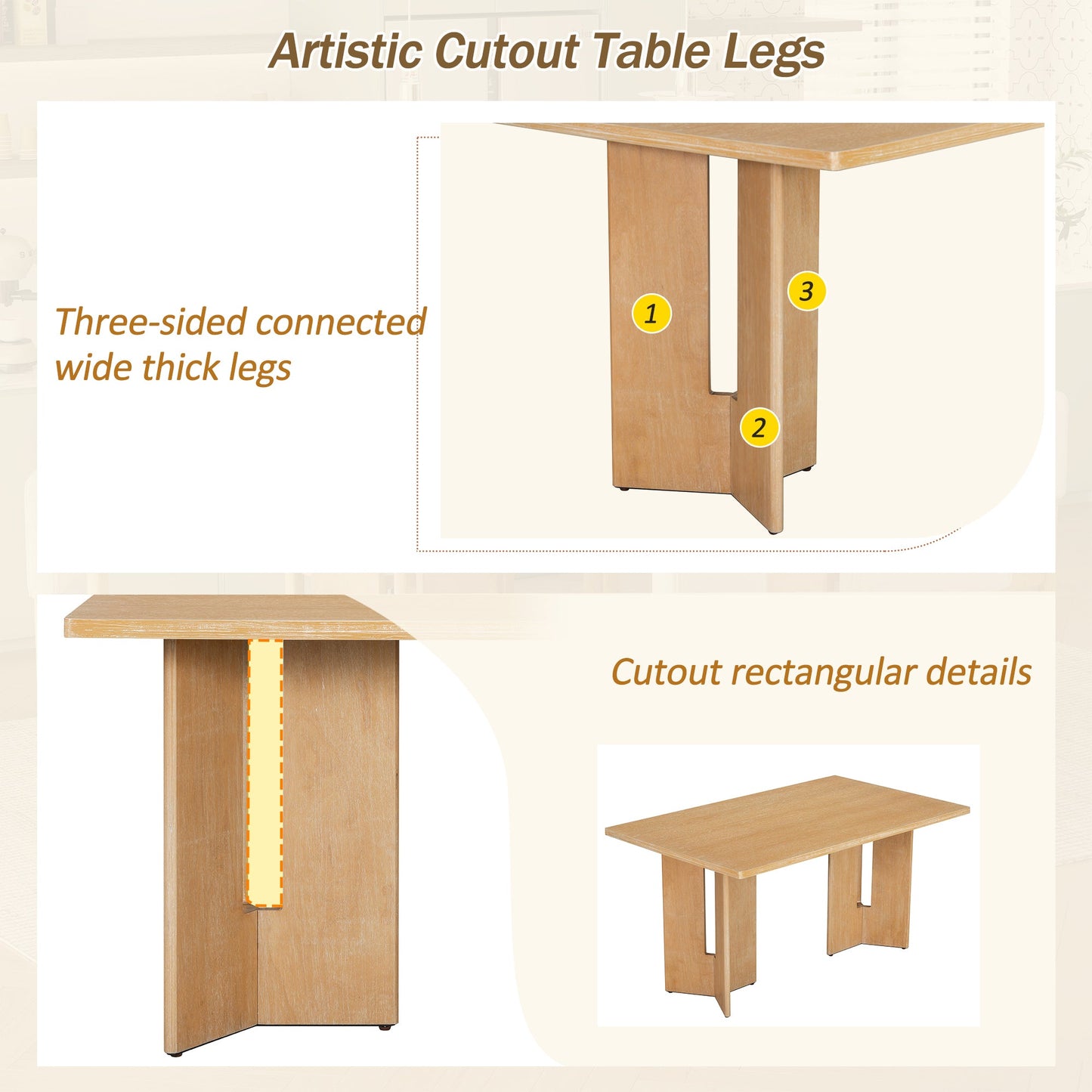 TREXM Farmhouse Wood Dining Table, 60' Rectangular Dining Table with Cutout Table Legs for Dining Room, Kitchen and Living Room (Natural Wood Wash) - 1st Choice Furniture Direct